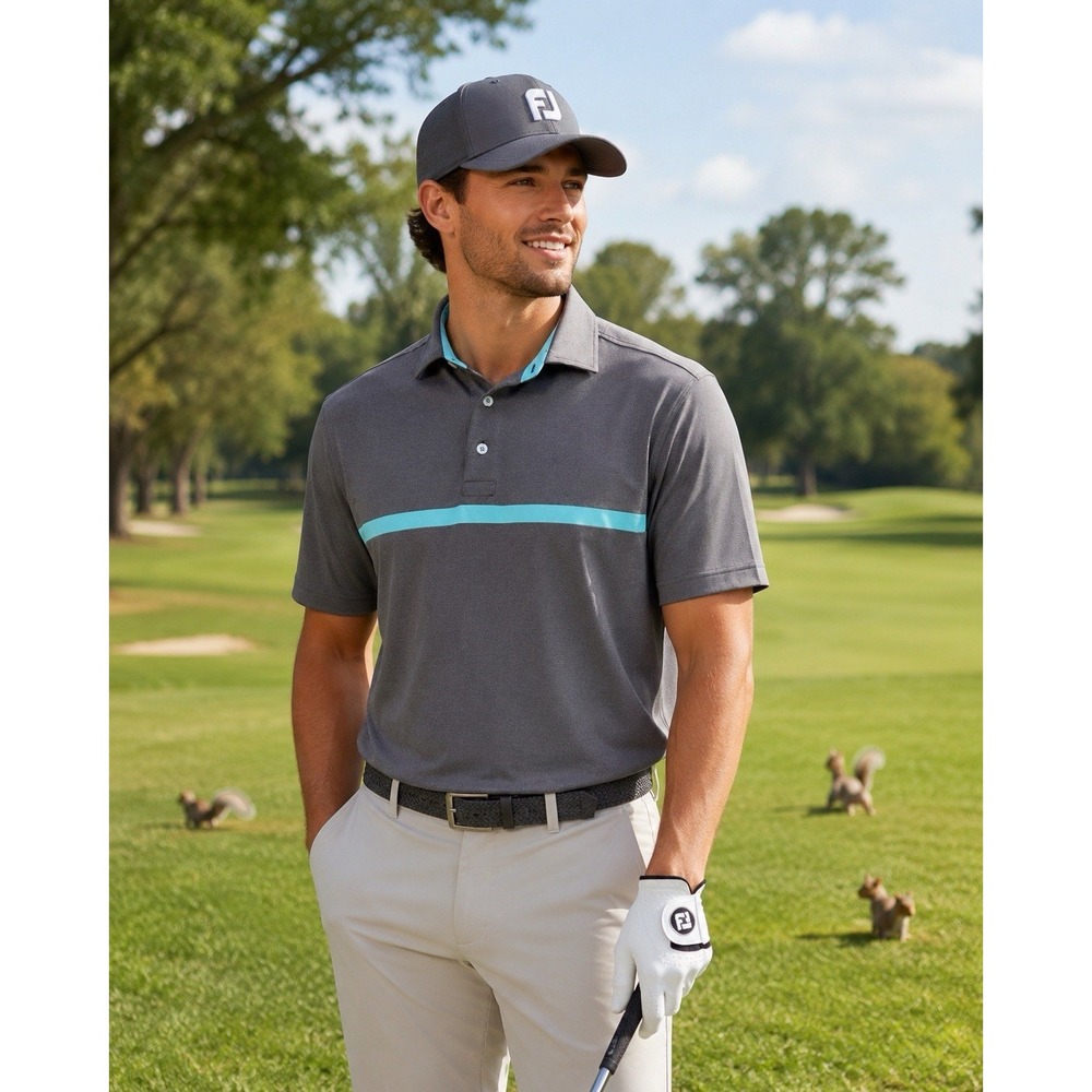 Footjoy FJ Shirt men's MEDIUM Polo GRY WHITE COLORBLOCK Casual Preppy